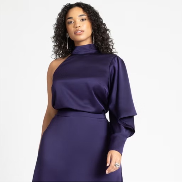 🎉5 for $45🎉 NWT Eloquii One Shoulder Satin Top blouse With Draped Sleeve size 18 - Picture 3 of 12